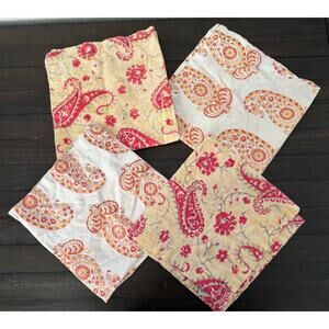 Pottery Ban Vintage Cottage Napkins Set of 4 100% Cotton White, Red, Yellow